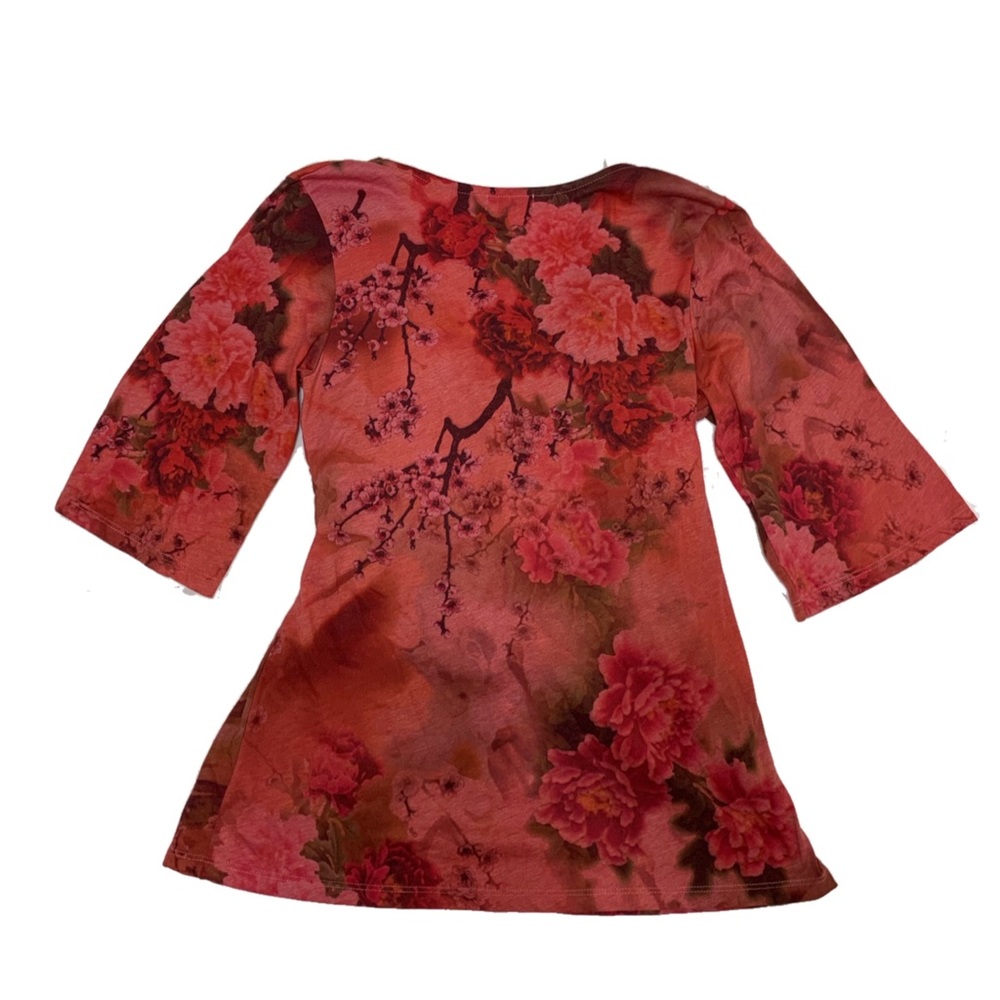 Oneworld Red Floral Tied Top Size Large - Picture 2 of 8